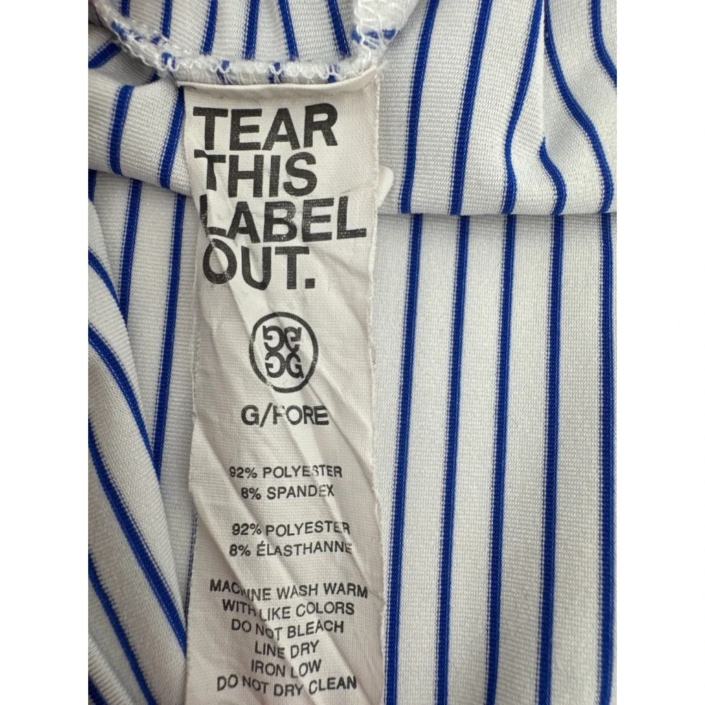 G/FORE Mens Striped Golf Polo Shirt Blue White Short Sleeve Size Large L‎